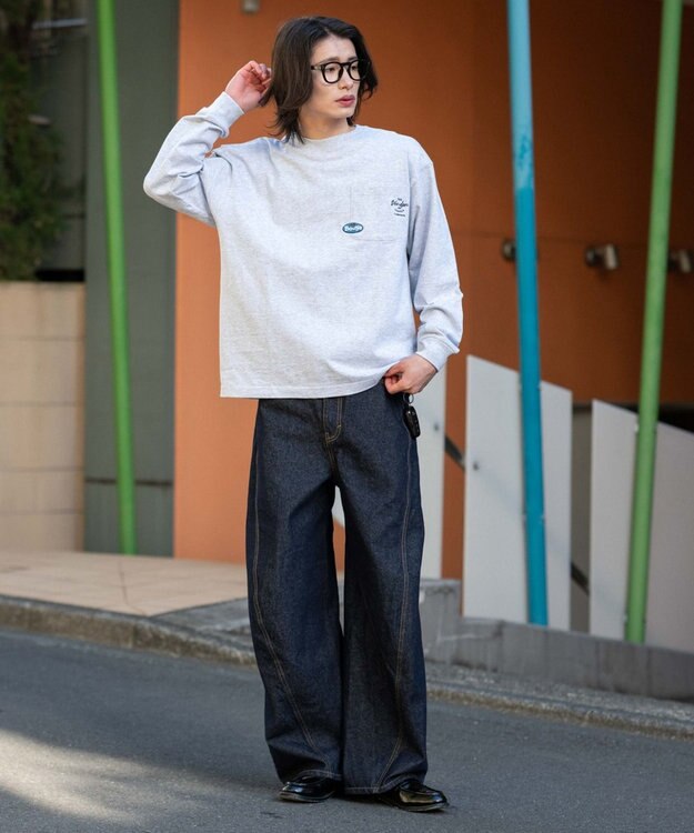 WEGO ポケット刺繍BIG　T（長袖） アッシュグレー