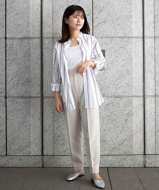 KASHIYAMA GIZA 100/2 バンドカラーシャツ ネイビーレールストライプ