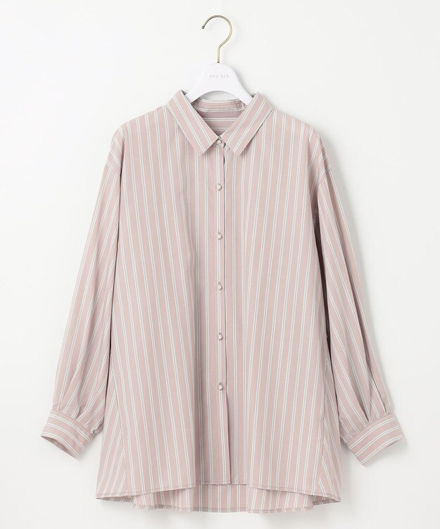 ANY SIS 【洗える】バックシャンイージーケア シャツ ベージュ×ストライプ