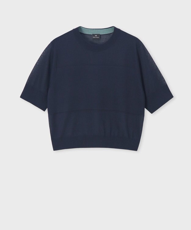 Paul Smith 【洗える】シアーボーダー 半袖ニット ネイビー