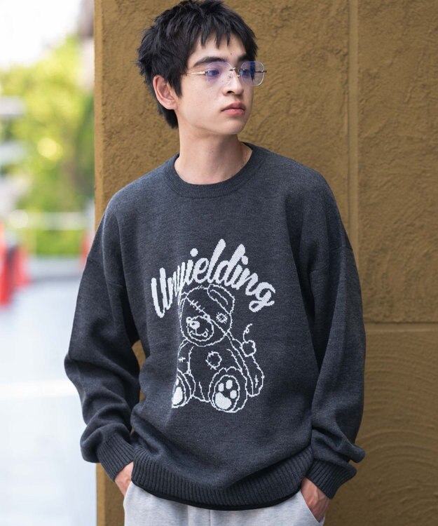 WEGO 【ユニセックス着用ITEM/SMLサイズ展開】ジャガードグラフィックプルオーバー ブラック中濃色