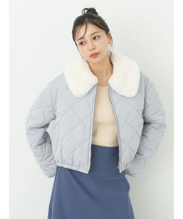 earth music&ecology ファーカラーブルゾン Grayish Blue