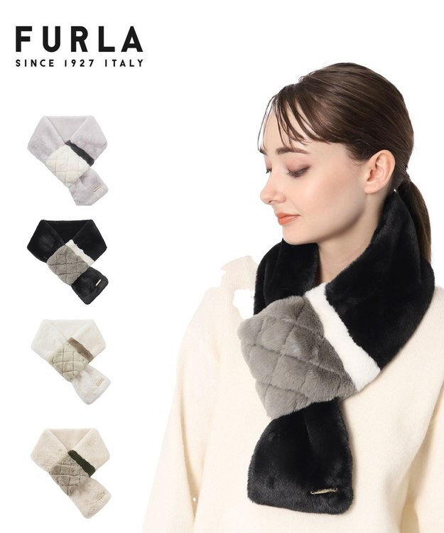 MOONBAT FURLA フェイクファーキルティング風トリコマフラー ブラック