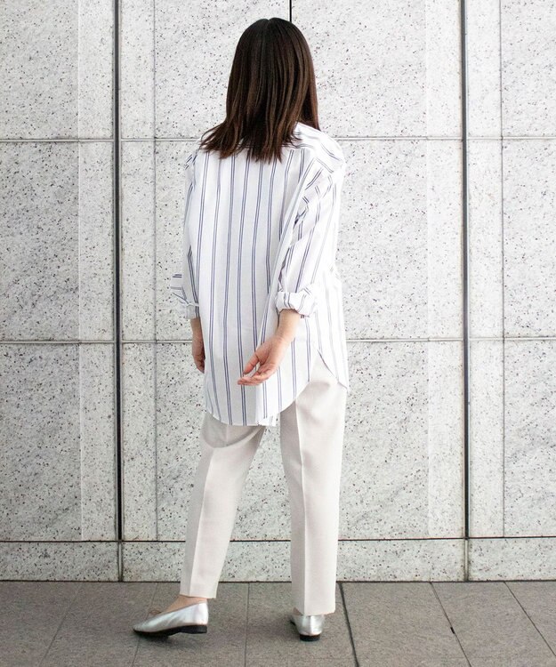 KASHIYAMA GIZA 100/2 バンドカラーシャツ ネイビーレールストライプ