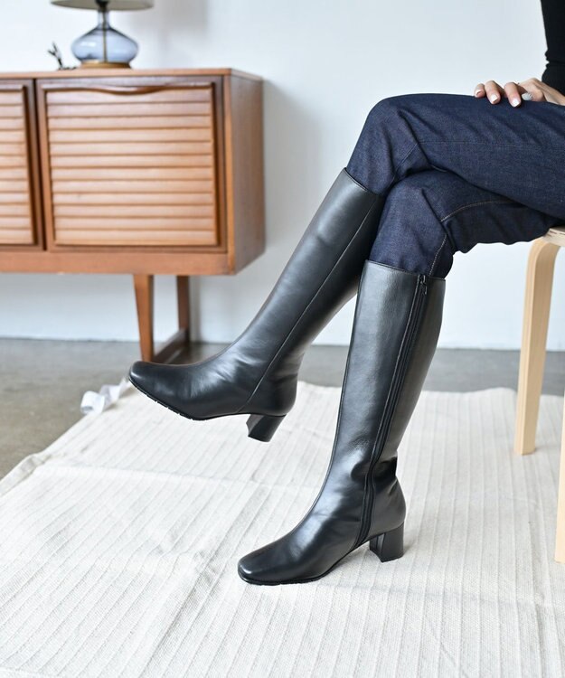 Pointer 本革 脚長効果ロングブーツ ブラック