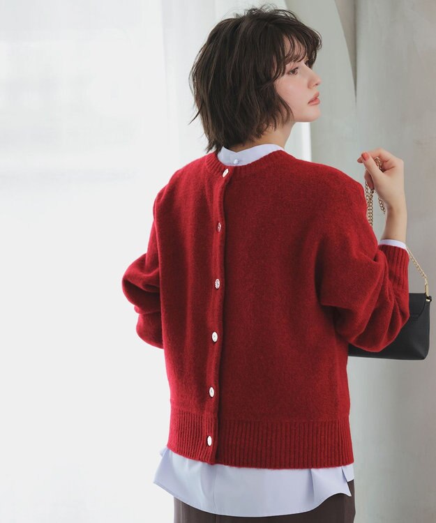 ANY SIS L 【前後着用可能】Airニット カーディガン レッド