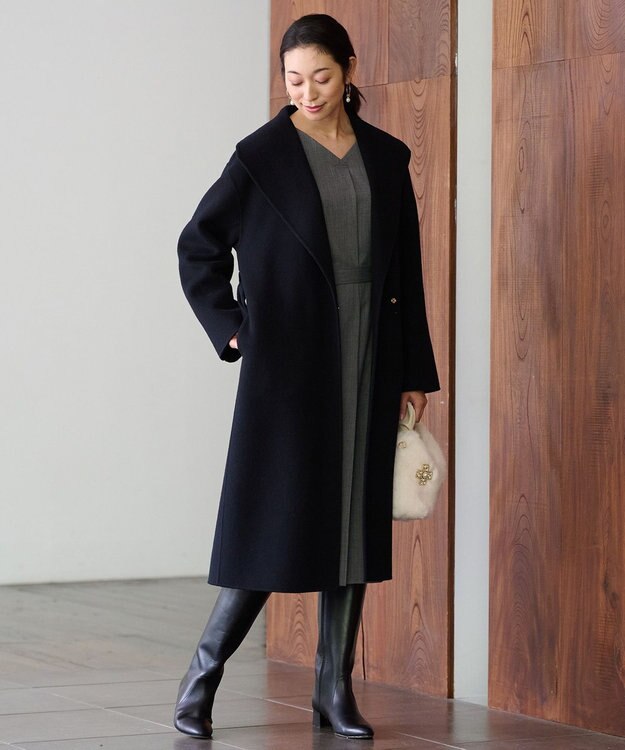 自由区 S 【洗える】ウールミックスストレッチツイル ワンピース ライトグレー系