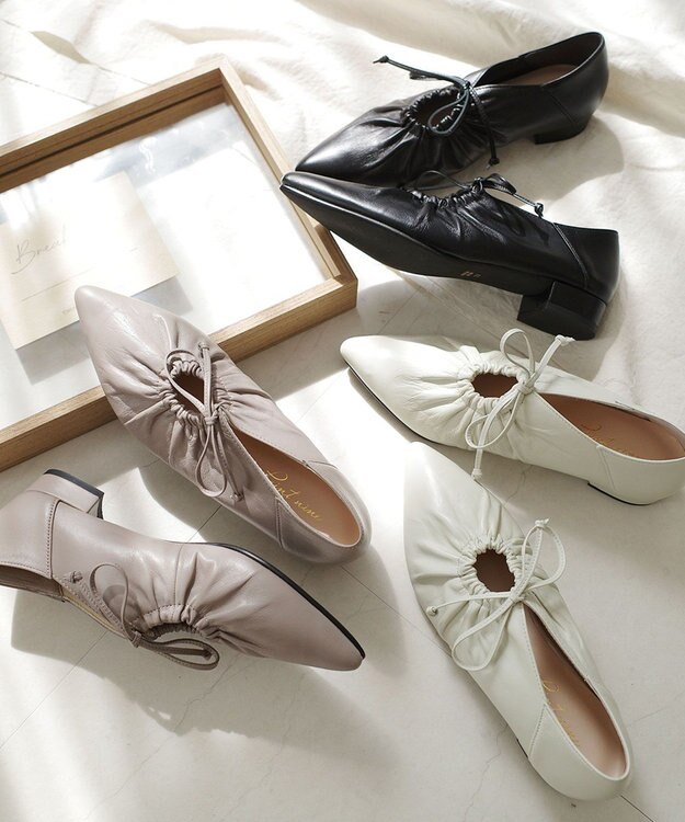 Pointer 日本製 本革ポインテッドトゥリボンパンプス オークグレー