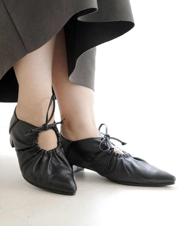 Pointer 日本製 本革ポインテッドトゥリボンパンプス ブラック