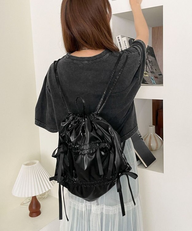 WEGO ドロストリボンギャザーナップサック ブラック