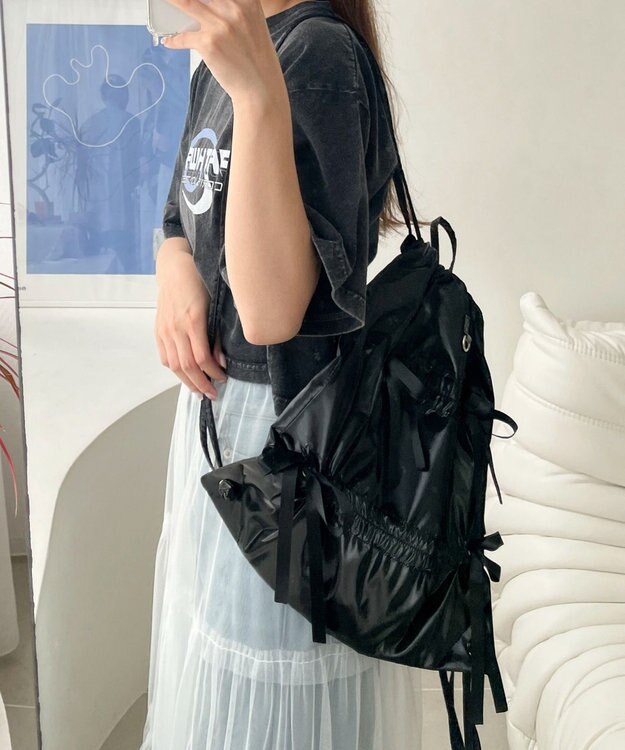 WEGO ドロストリボンギャザーナップサック ブラック