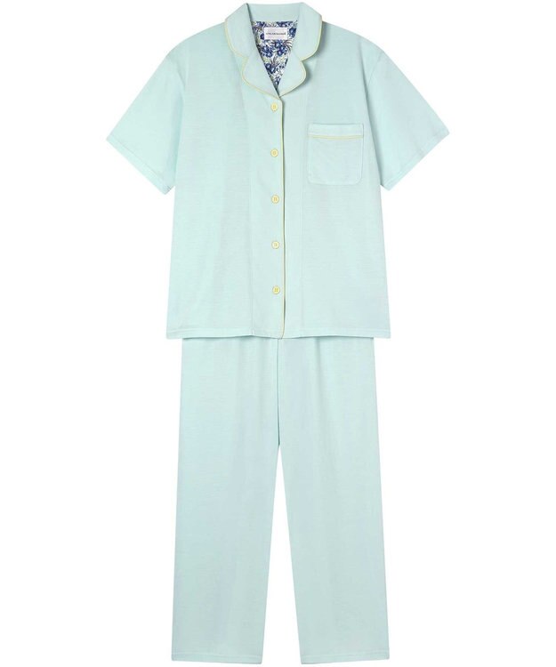 une nana cool 【綿100%】スビン天竺 半袖開襟パジャマ MADE WITH LIBERTY FABRIC サックスブルー