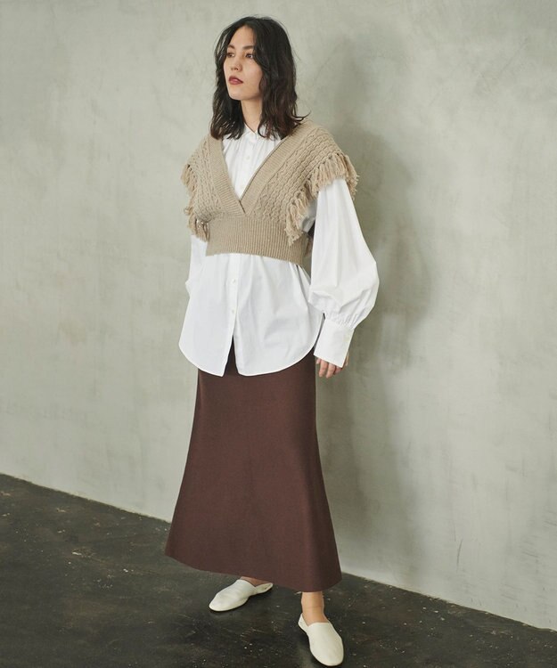 #Newans 【洗える】カシミヤブレンドバルキーデザインニットベスト ベージュ系