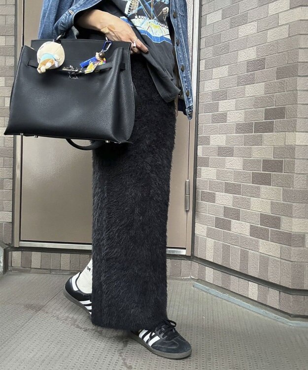 Green Parks シャギーニットスカート Black