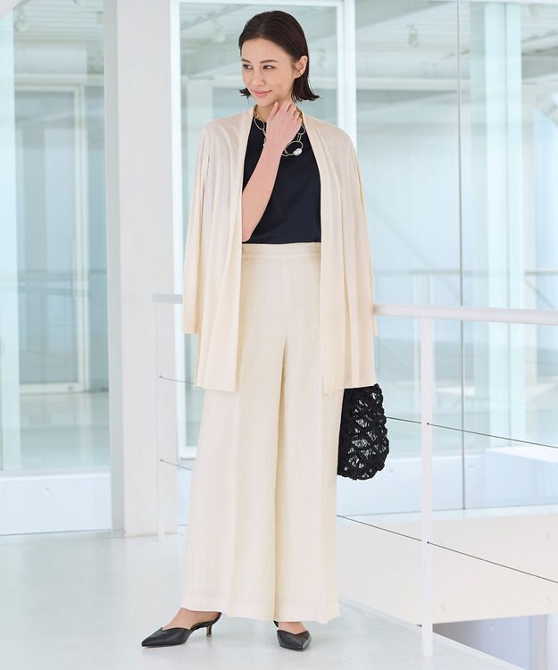 自由区 【XSサイズ～】ブライトリネンオックス ワイドパンツ アイボリー系