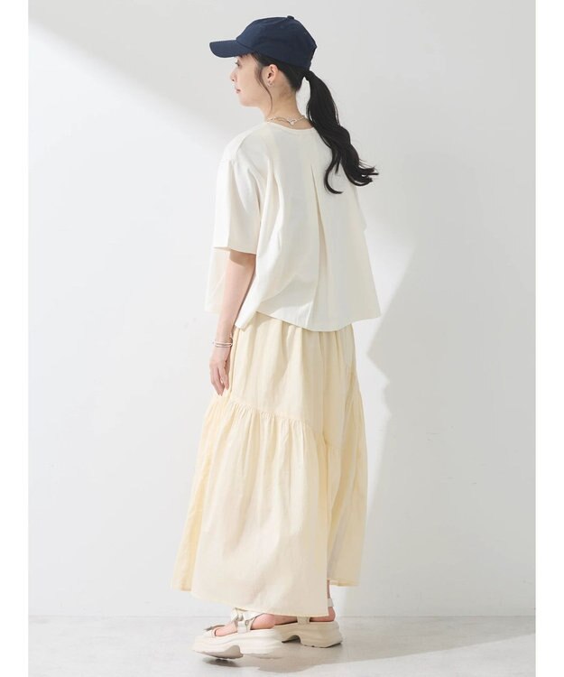 earth music&ecology コットンボイルランダム切替フレアスカート Ivory