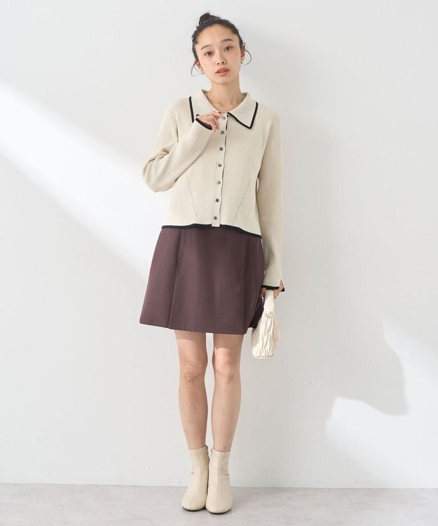 earth music&ecology バイカラートリムニットカーディガン Ivory