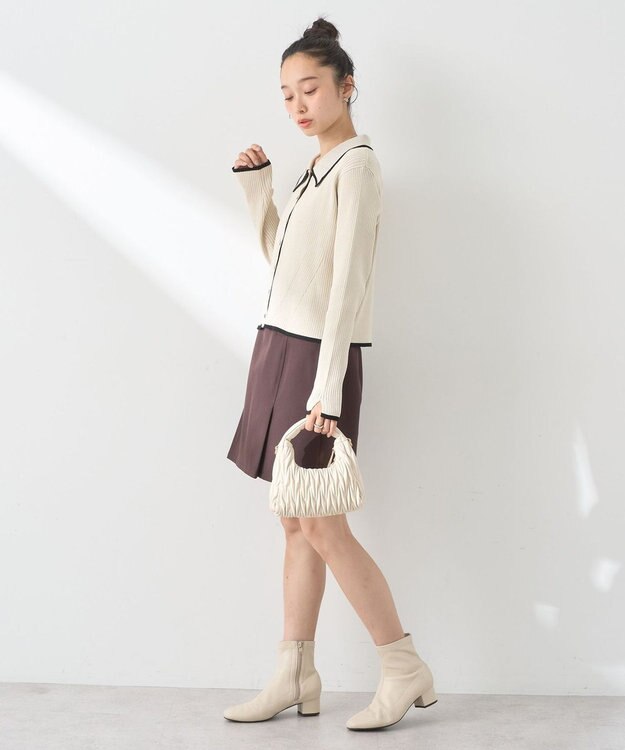 earth music&ecology バイカラートリムニットカーディガン Ivory