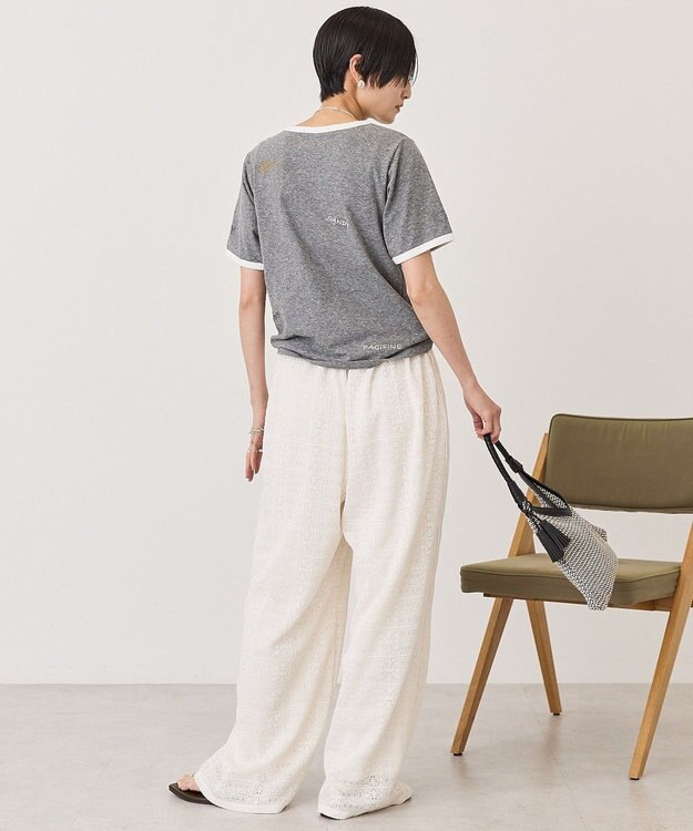 AMERICAN HOLIC ランダムロゴ刺繍リンガーTシャツ Charcoal Gray