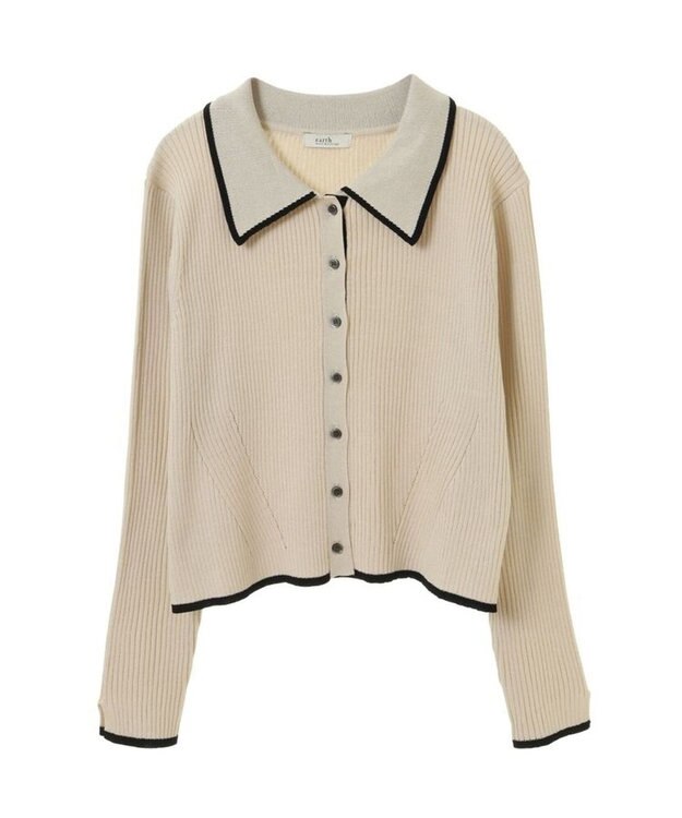 earth music&ecology バイカラートリムニットカーディガン Ivory