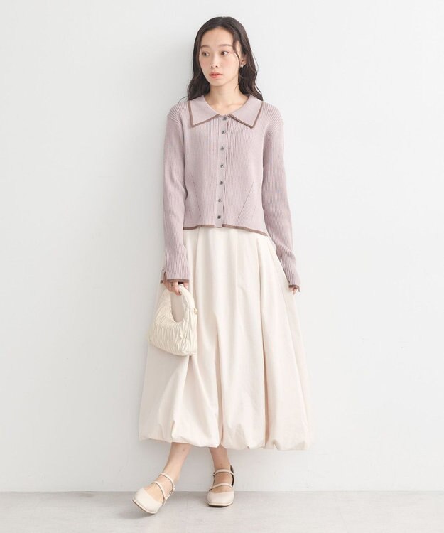 earth music&ecology バイカラートリムニットカーディガン Pink