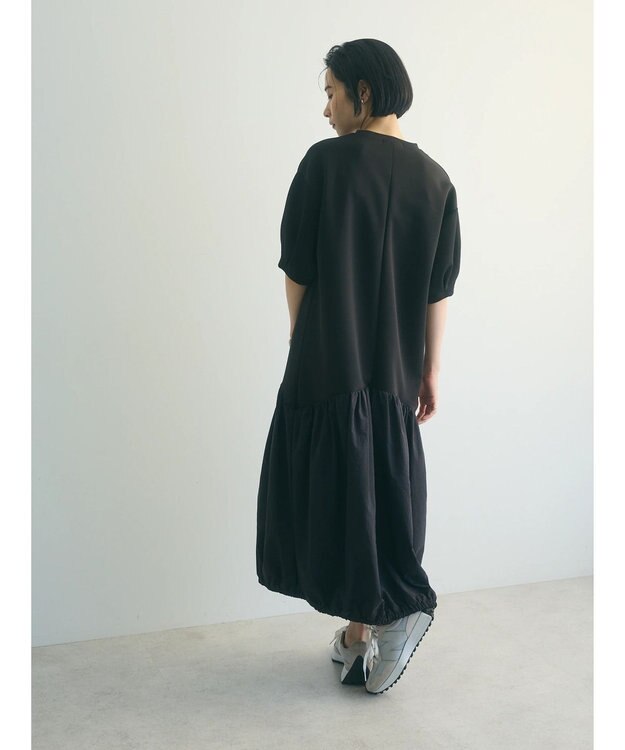 Green Parks ａ．異素材切り替えバルーンワンピース Black