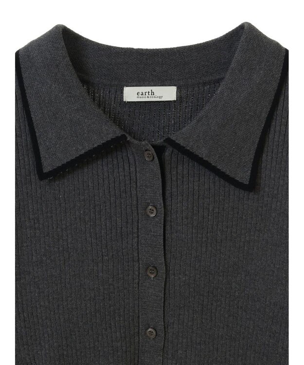earth music&ecology バイカラートリムニットカーディガン Charcoal Gray