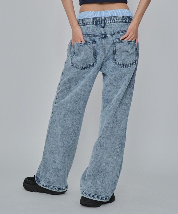 WEGO 【ユニセックス着用ITEM/MLサイズ展開/ウエストゴム】ボクサードッキングデニムパンツ デニム淡加工色