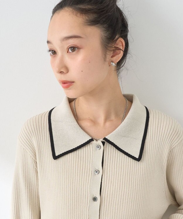 earth music&ecology バイカラートリムニットカーディガン Ivory