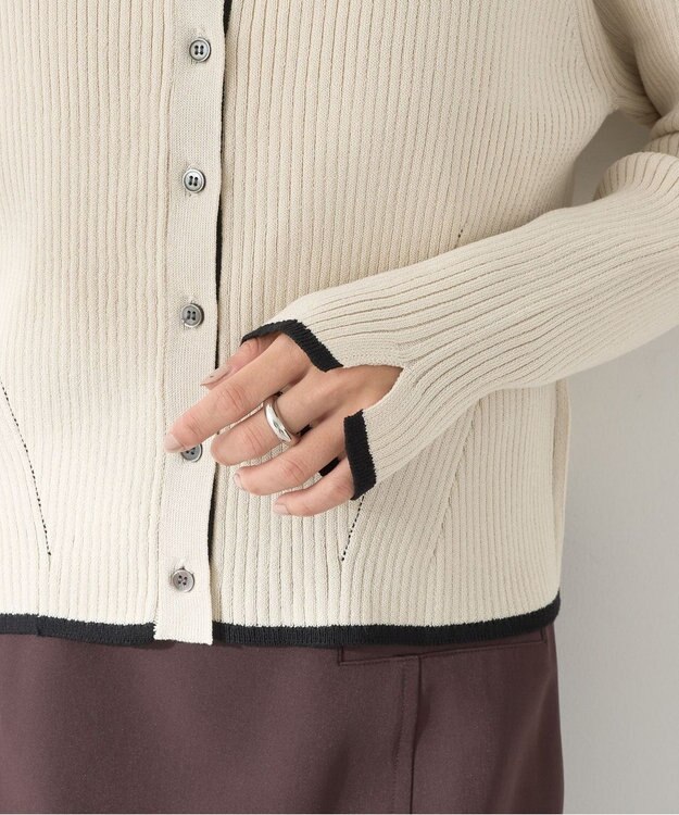 earth music&ecology バイカラートリムニットカーディガン Ivory