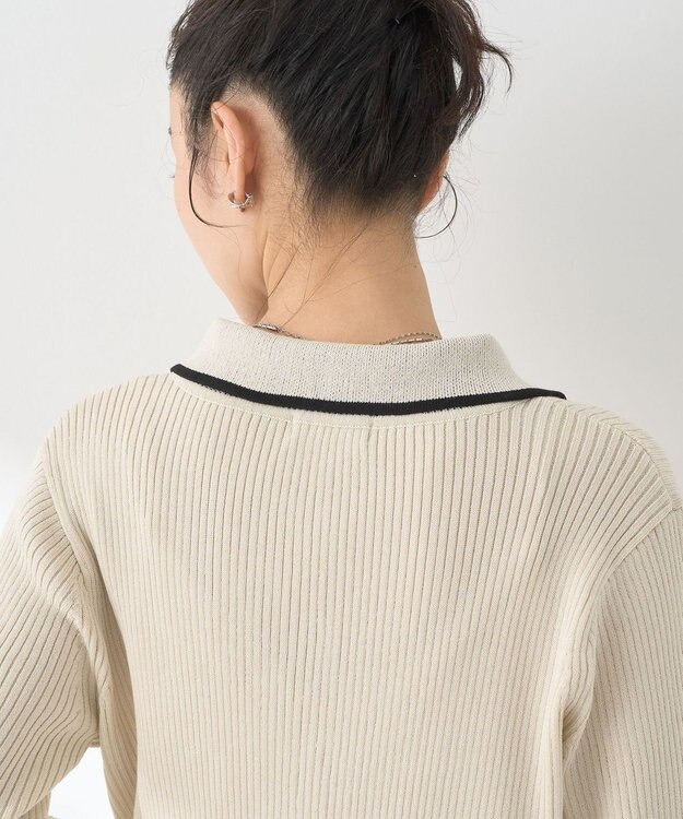 earth music&ecology バイカラートリムニットカーディガン Ivory