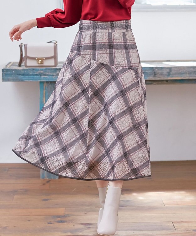 ANY SIS 【洗える】レースオンチェック スカート アイボリー系