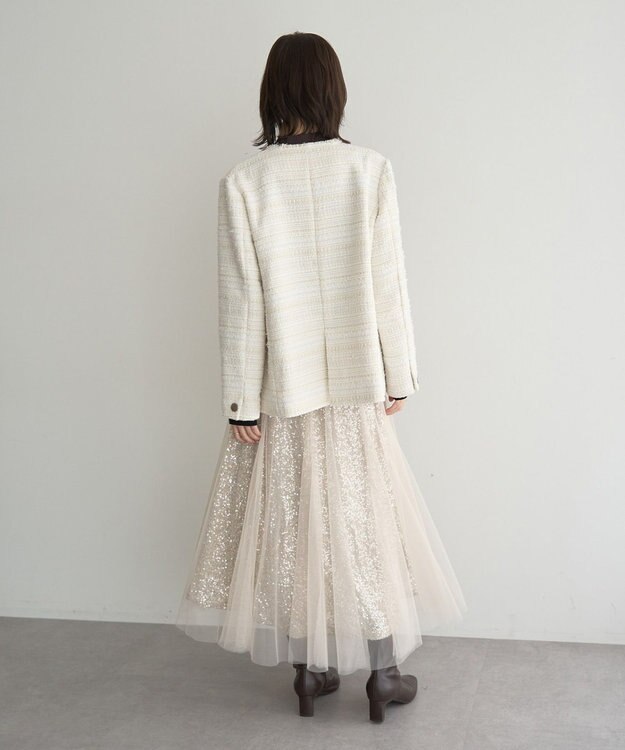 YECCA VECCA スパンコール×チュールスカート Ivory
