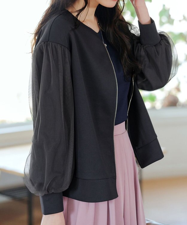 Tiaclasse 【洗える】チュールレースソフトダンボールジャケット チャコールグレー