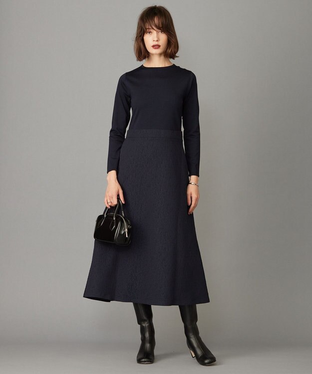 ICB 【洗える】 ニットコンビジャガード ワンピース ネイビー系