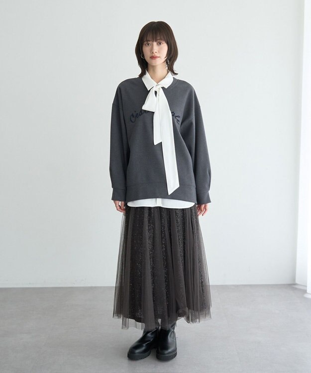 YECCA VECCA スパンコール×チュールスカート Charcoal Gray
