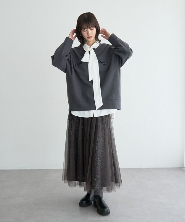 YECCA VECCA スパンコール×チュールスカート Charcoal Gray