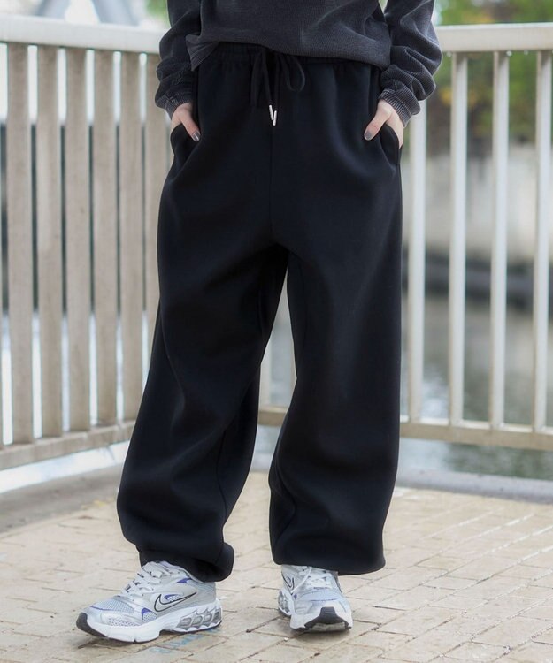 WEGO 【ユニセックス着用ITEM/MLサイズ展開/ウエストゴム】ボンディングスウェットパンツ ブラック