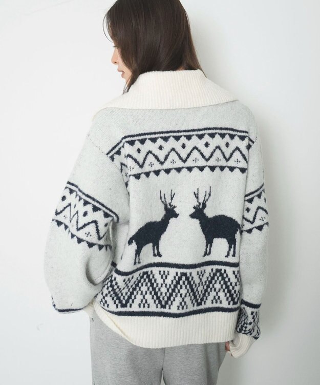 WEGO 雪柄ダブルジップニット ホワイト