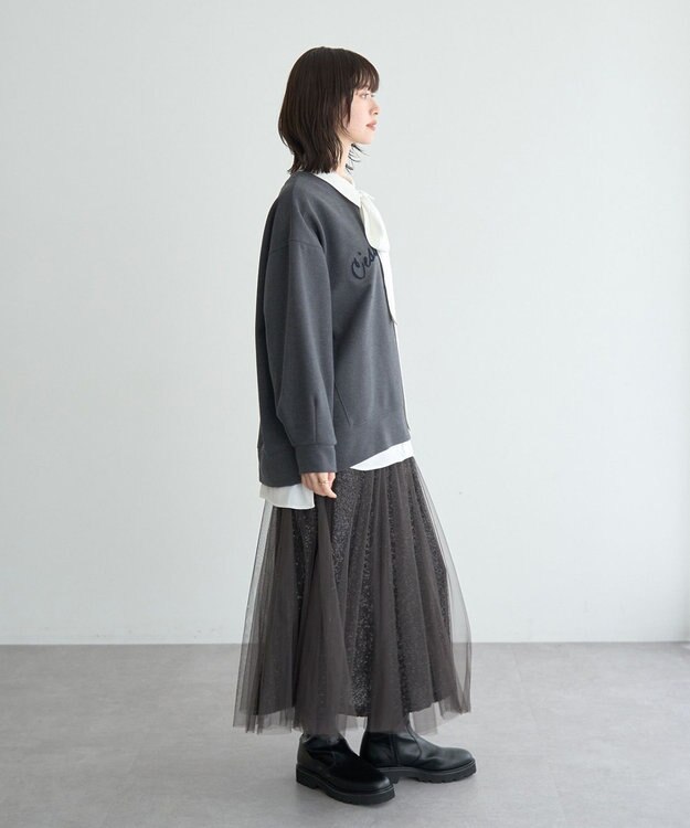 YECCA VECCA スパンコール×チュールスカート Charcoal Gray