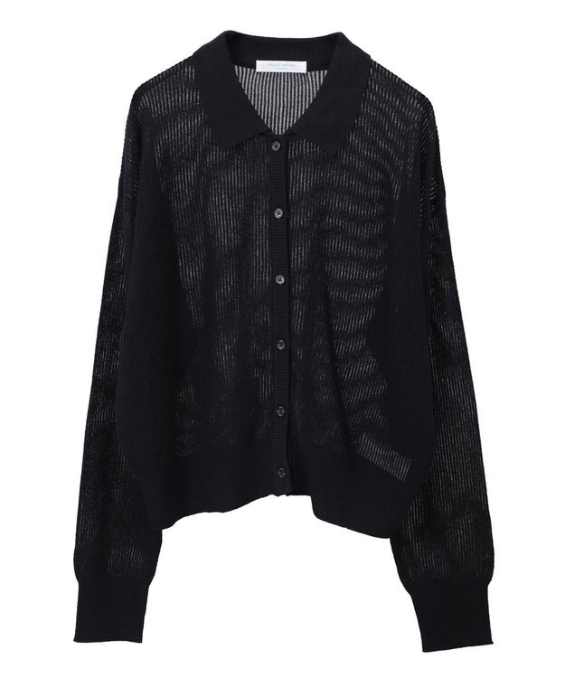 Green Parks 衿つきメッシュニットプルオーバー Dark Navy