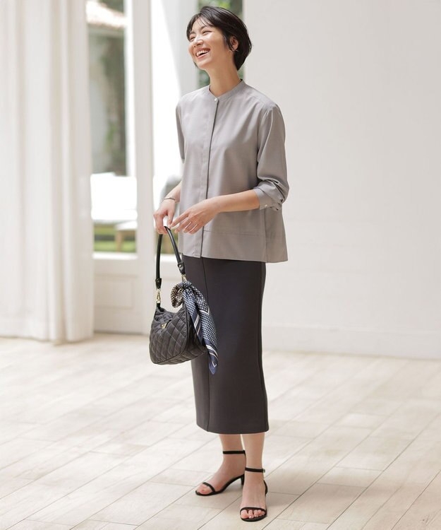 J.PRESS LADIES LIMBLESS50ツイル ブラウス ライトグレー系