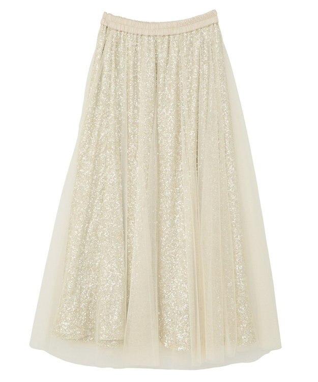 YECCA VECCA スパンコール×チュールスカート Ivory
