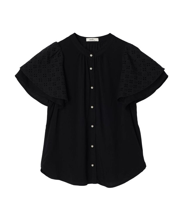 earth music&ecology レースラッフルブラウス Black