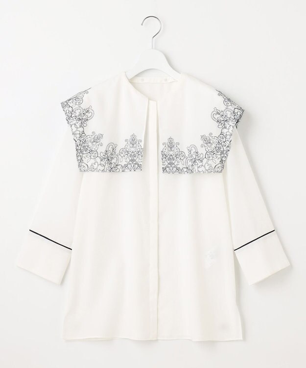 自由区 S 【2WAY・洗える】コードエンブロイダリー襟付き ブラウス オフ