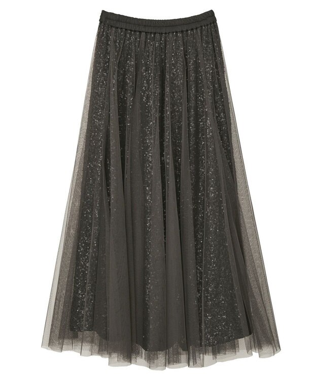 YECCA VECCA スパンコール×チュールスカート Charcoal Gray