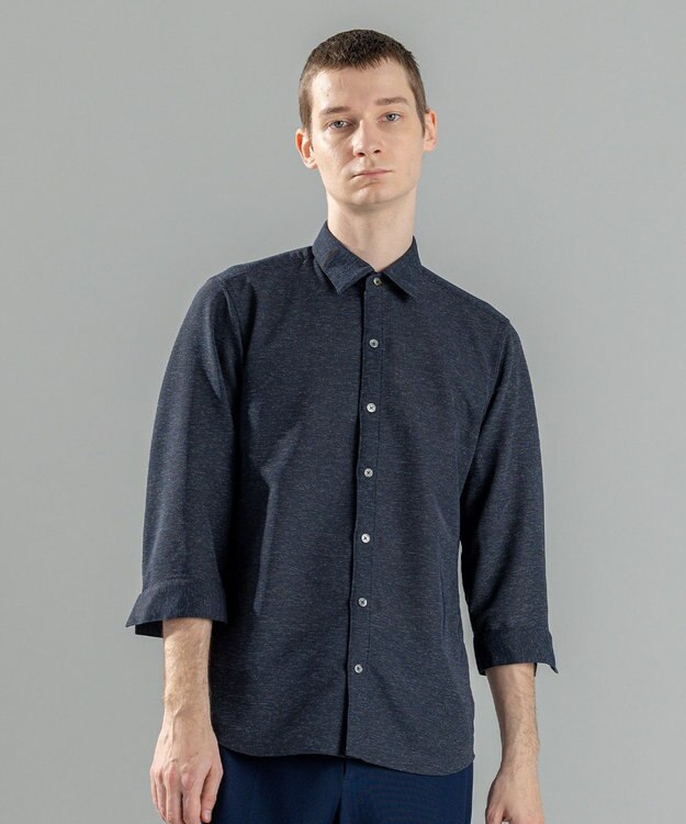 JOSEPH HOMME 新型・新素材【軽量/通気性/清涼感/洗える/ストレッチ】レノクロスストレッチ　7分袖レギュラーカラーシャツ ネイビー系