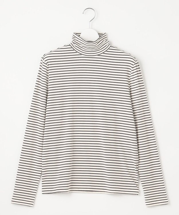 J.PRESS LADIES L タートルジャージー ボーダー カットソー グレー系1