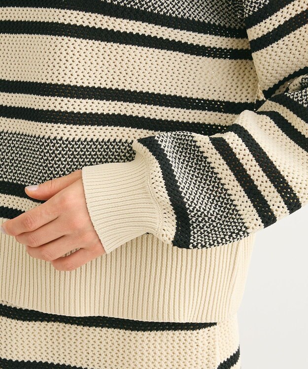 Green Parks ランダムボーダーニットプルオーバー Ivory