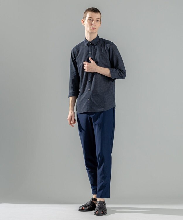 JOSEPH HOMME 新型・新素材【軽量/通気性/清涼感/洗える/ストレッチ】レノクロスストレッチ　7分袖レギュラーカラーシャツ ネイビー系